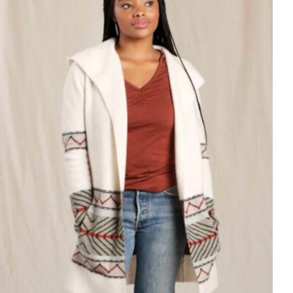 TOAD & CO Merino Heartfelt Hoodie Cream Stripes Medium - Picture 1 of 10